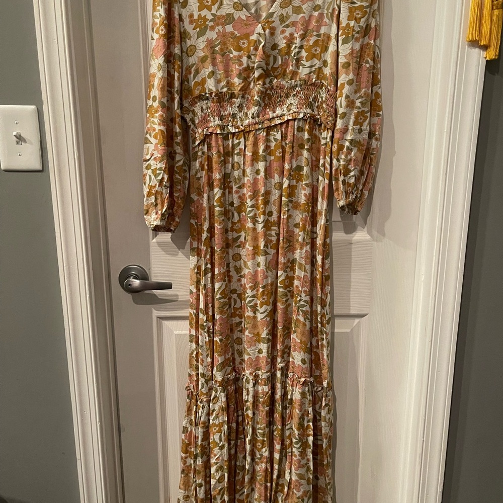 Floral Long Sleeve Smocked Waist Dress